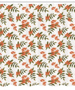 Botanical Foliage Nature Print Shower Curtain - Waterproof Fabric Bathroom Curtains