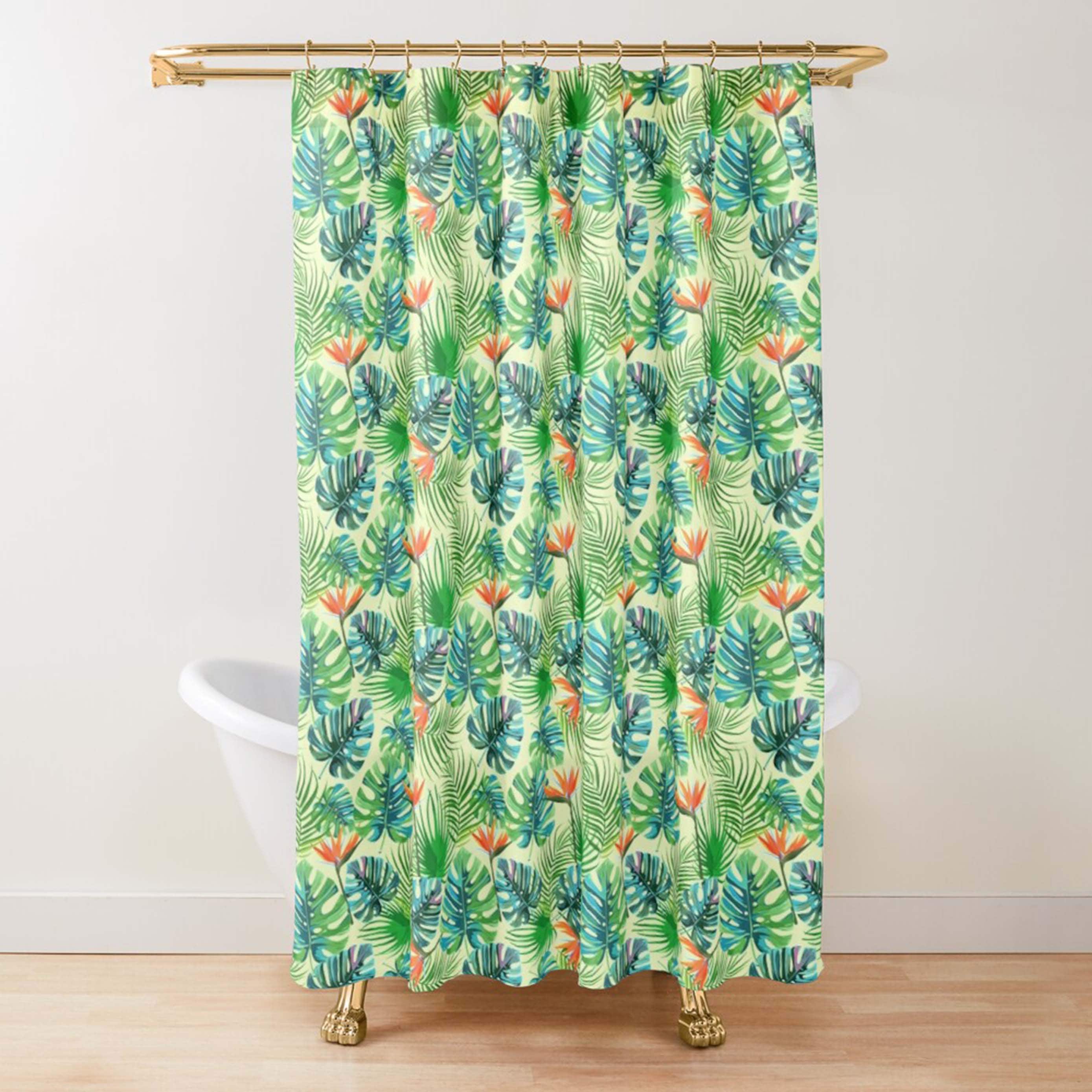 Botanical Garden Shower Curtain, Monstera Palm Leaf Pattern Bathroom Set