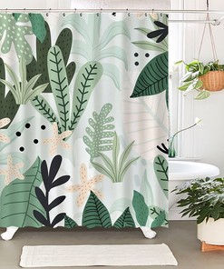 Botanical Green Banana Leaf Shower Curtain for Bathroom