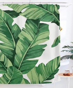 Botanical Green Banana Leaf Shower Curtain for Bathroom