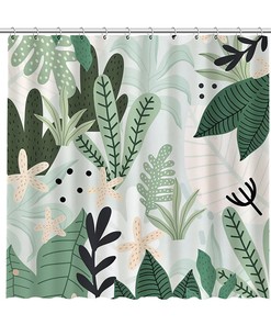 Botanical Green Banana Leaf Shower Curtain for Bathroom