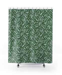 Botanical Green Floral Shower Curtain, Fabric Bathroom Decor With Nature Print