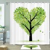 Botanical Green Heart-Shaped Tree Shower Curtain, Fabric Bathroom Decor With Nature Print