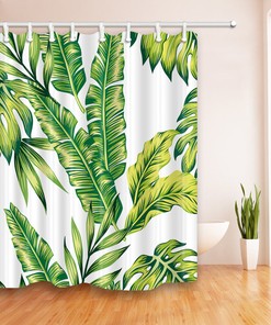 Botanical Green Leaf Shower Curtain With Palm Trees: Ideal For Tropical-Themed Bathrooms