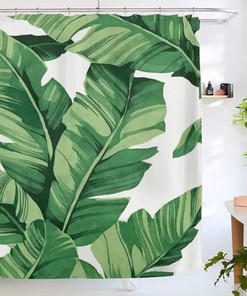 Botanical Green Shower Curtain With Banana Leaf Print For Nature-Inspired Bathroom Decor