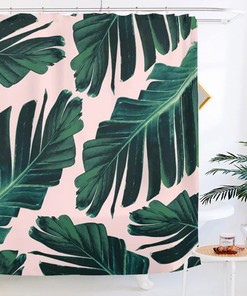 Botanical Green Shower Curtain With Banana Leaf Print For Nature-Inspired Bathroom Decor