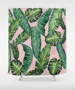 Botanical Green Shower Curtain With Banana Leaf Print For Nature-Inspired Bathroom Decor