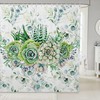 Botanical Green Succulent Shower Curtain for Girls' Bathroom, Waterproof and Floral Print