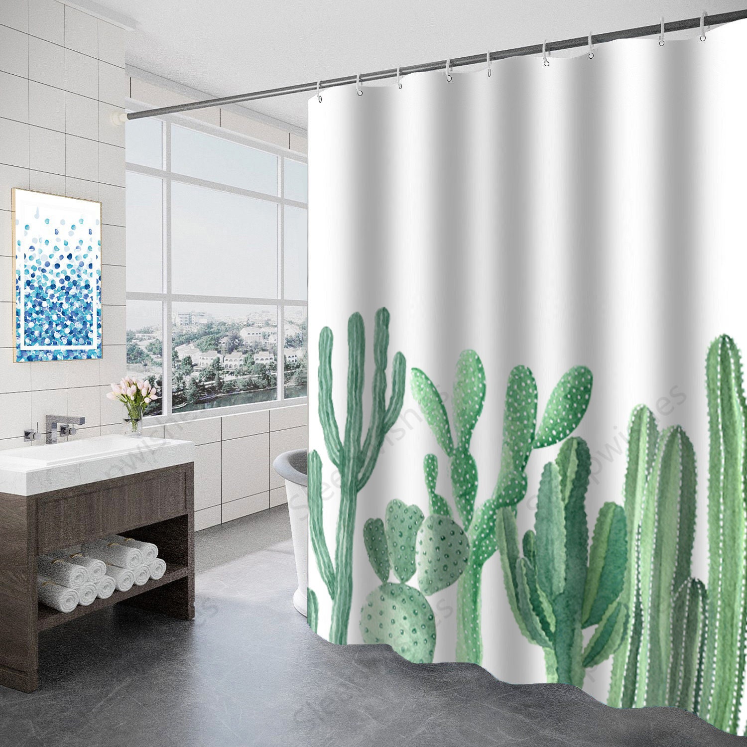 Botanical Greenery Cactus Shower Curtain