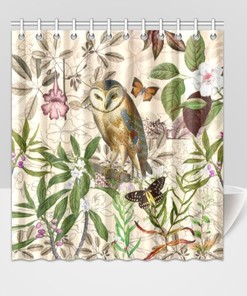 Botanical Jasmine and Butterflies Print Shower Curtain, Shabby Chic Bathroom Decor