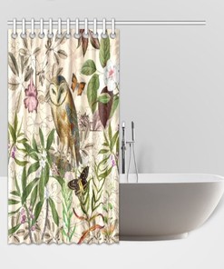 Botanical Jasmine and Butterflies Print Shower Curtain, Shabby Chic Bathroom Decor