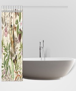 Botanical Jasmine and Butterflies Print Shower Curtain, Shabby Chic Bathroom Decor