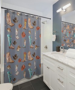 Botanical Leaves Pattern Gray Shower Curtain Boho Geometric Neutral Design With Washable Fabric 
