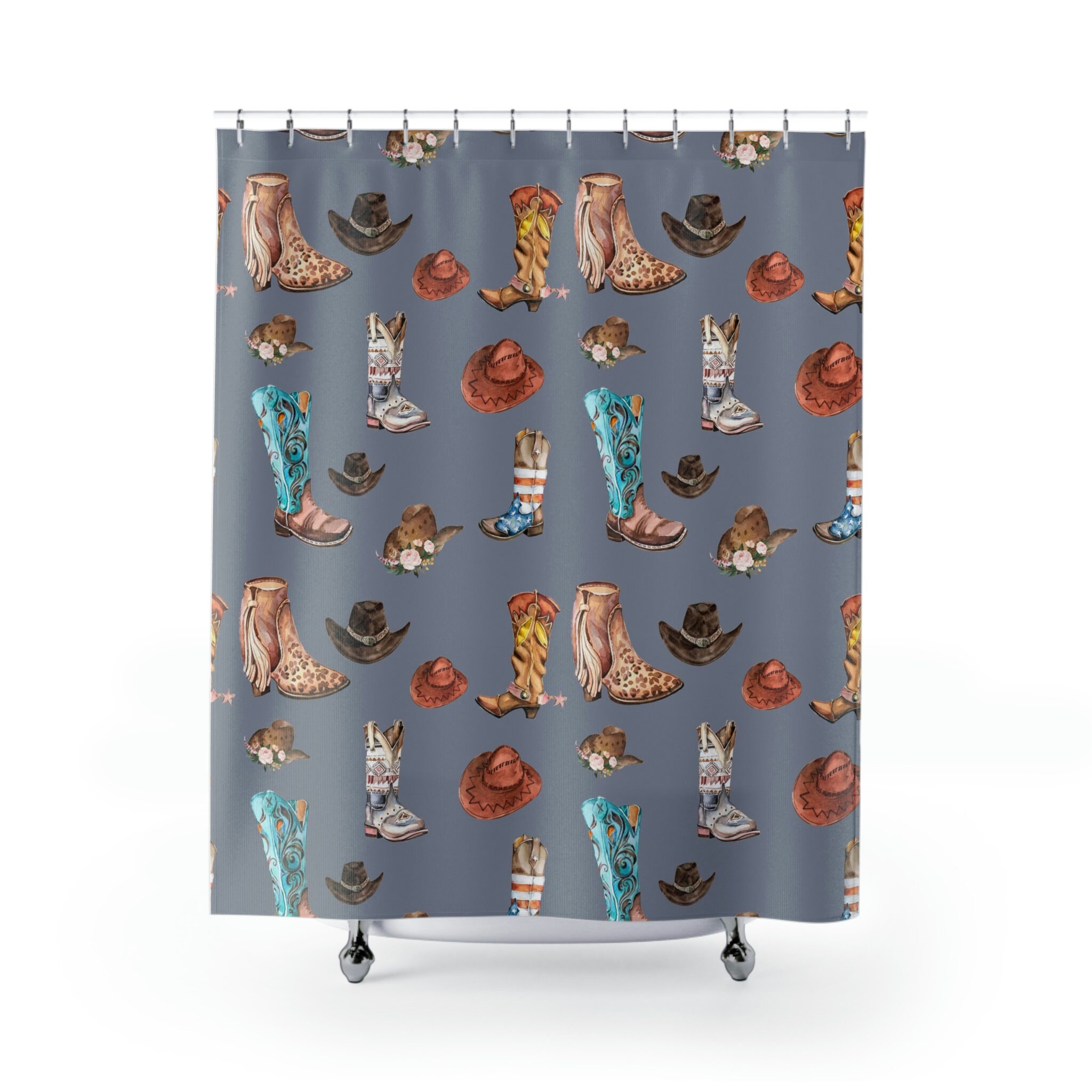 Botanical Leaves Pattern Gray Shower Curtain Boho Geometric Neutral Design With Washable Fabric