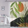 Botanical Mid Century Boho Shower Curtain with Abstract Tropical Leaf Palm Plant Design