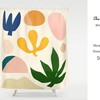 Botanical Minimalist Shower Curtain, Tropical Bathroom Accessory with Waterproof and Washable Fabric