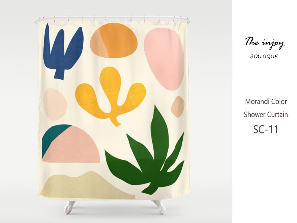Botanical Minimalist Shower Curtain, Tropical Bathroom Accessory with Waterproof and Washable Fabric
