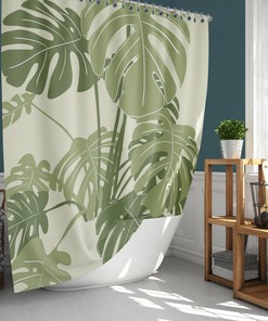 Botanical Monstera Shower Curtain With Green Leaves And Tropical Prints For A Natural Bathroom 