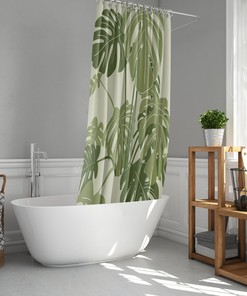 Botanical Monstera Shower Curtain With Green Leaves And Tropical Prints For A Natural Bathroom 