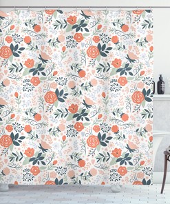 Botanical Nature Print Floral Shower Curtain for Bathroom, Shabby Chic Decor