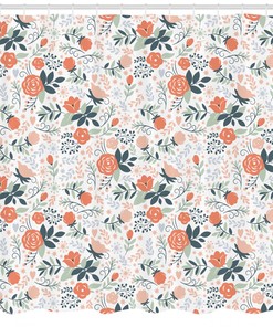 Botanical Nature Print Floral Shower Curtain for Bathroom, Shabby Chic Decor