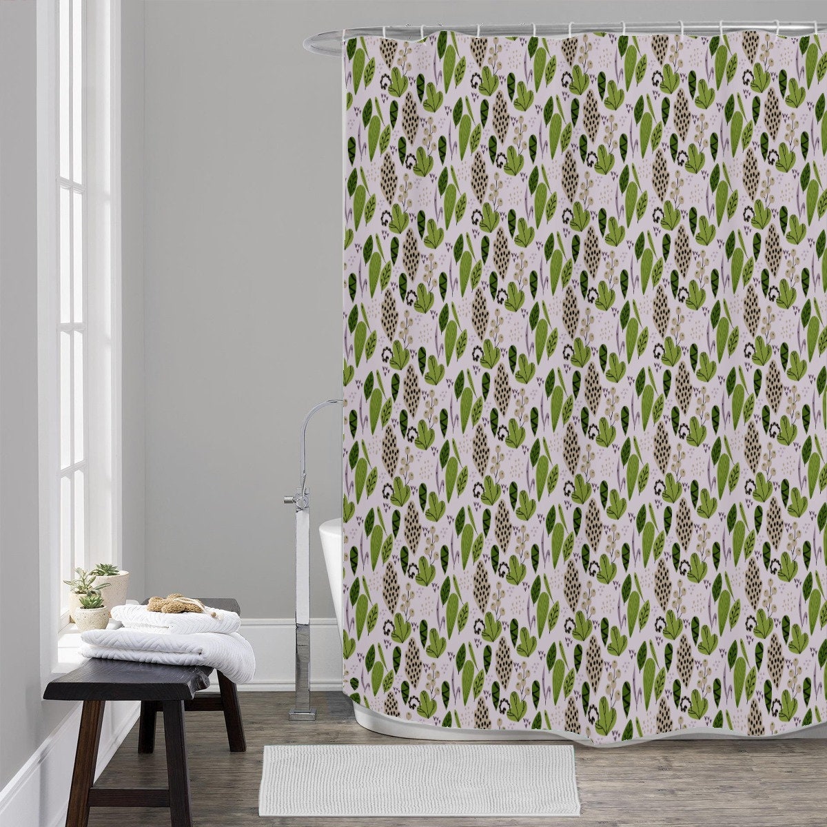 Botanical Nature-Inspired Shower Curtain - Stylish Bathroom Decor In Earthy Tones - Image 2