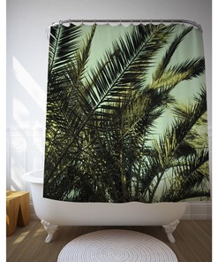 Botanical Palm Leaf Shower Curtain - Vintage Bathroom Decor