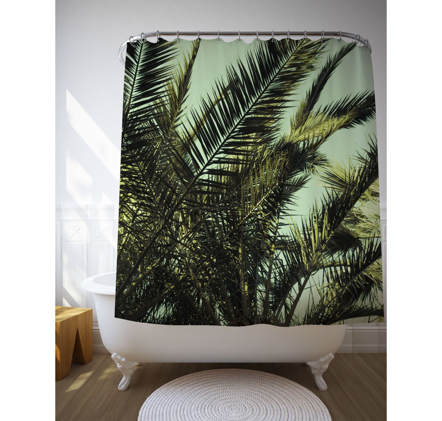 Botanical Palm Leaf Shower Curtain - Vintage Bathroom Decor