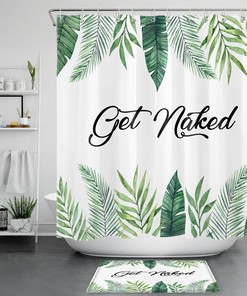 Botanical Palm Leaf Shower Curtain with Funny Words for Spring