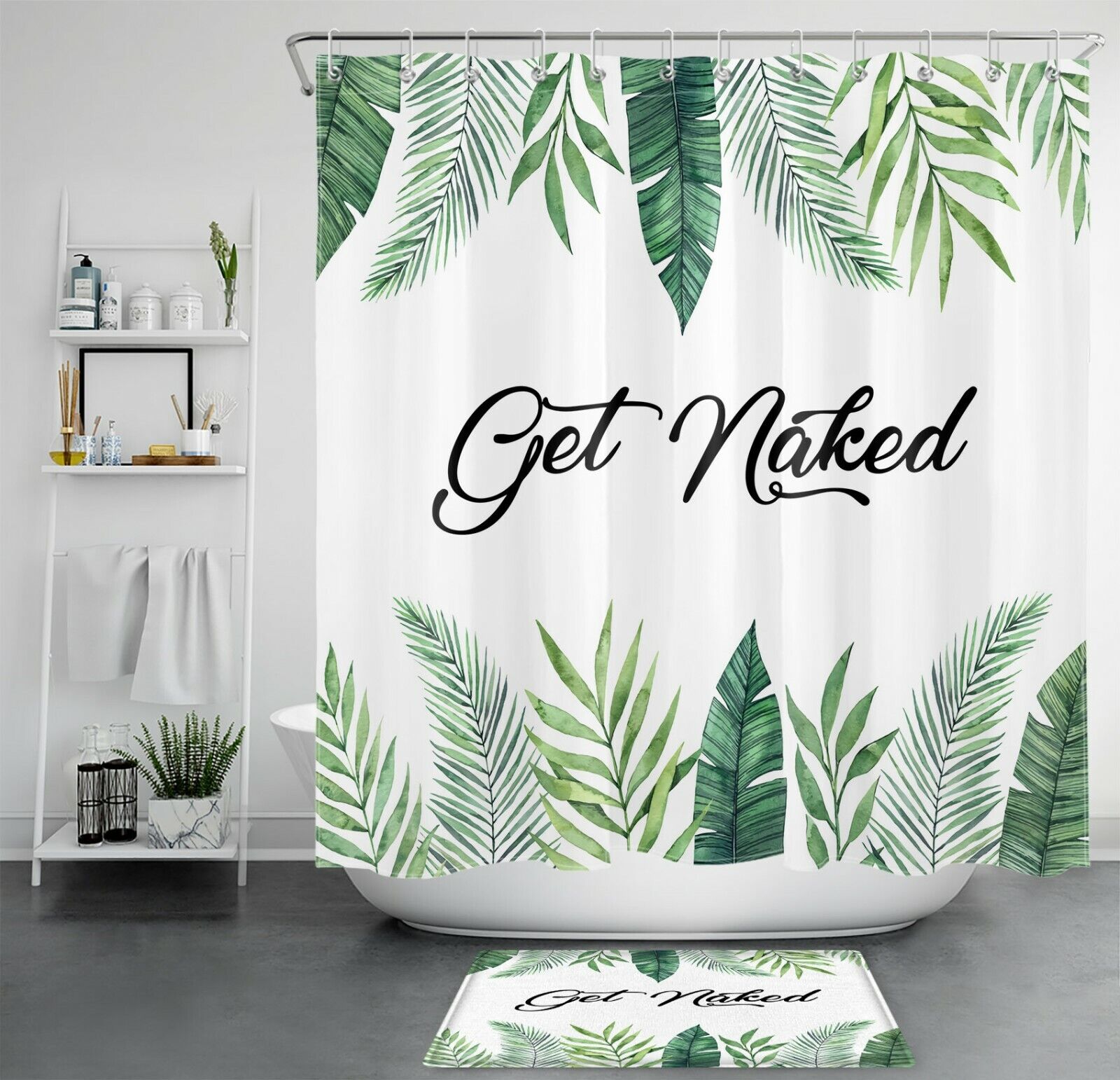 Botanical Palm Leaf Shower Curtain with Funny Words for Spring