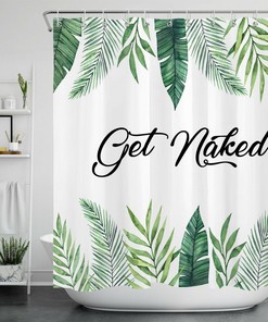 Botanical Palm Leaf Shower Curtain with Funny Words for Spring