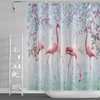 Botanical Palm Leaves and Flamingo Shower Curtain for a Summer Bathroom