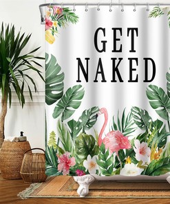 Botanical Palm Leaves and Flamingo Shower Curtain for a Summer Bathroom