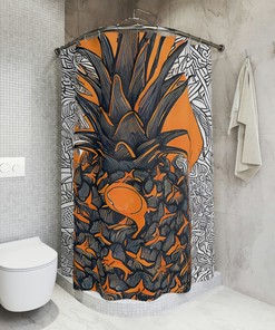 Botanical Pineapple Fruit Shower Curtain With Ai Art Design Print For A Colorful Bathroom