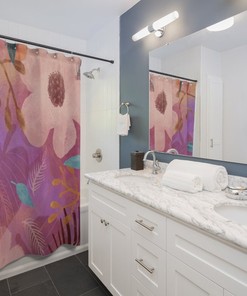 Botanical Pink Floral Shower Curtain Perfect for Housewarming Gift