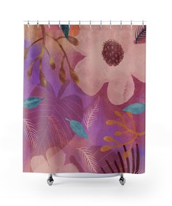 Botanical Pink Floral Shower Curtain Perfect for Housewarming Gift