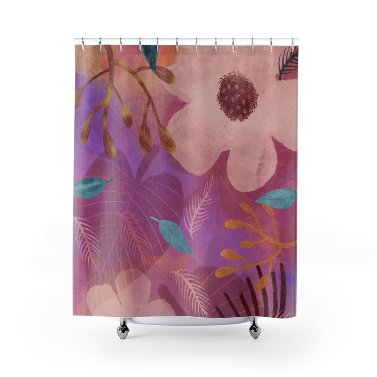 Botanical Pink Floral Shower Curtain Perfect for Housewarming Gift