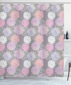Botanical Pink and Grey Blossom Shower Curtain Print for Elegant Bathroom Decor