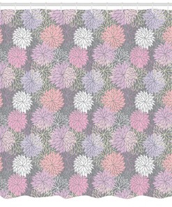 Botanical Pink and Grey Blossom Shower Curtain Print for Elegant Bathroom Decor