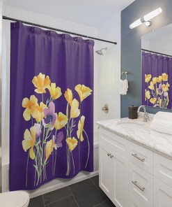 Botanical Poppies Shower Curtain for Housewarming Gifts and Bathroom Refresh 