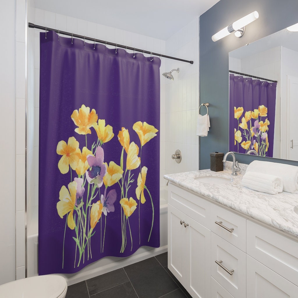 Botanical Poppies Shower Curtain for Housewarming Gifts and Bathroom Refresh
