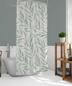 Botanical Print Fabric Shower Curtain for Boho Bathrooms