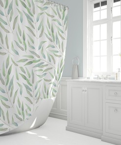 Botanical Print Fabric Shower Curtain for Boho Bathrooms