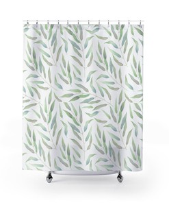 Botanical Print Fabric Shower Curtain for Boho Bathrooms