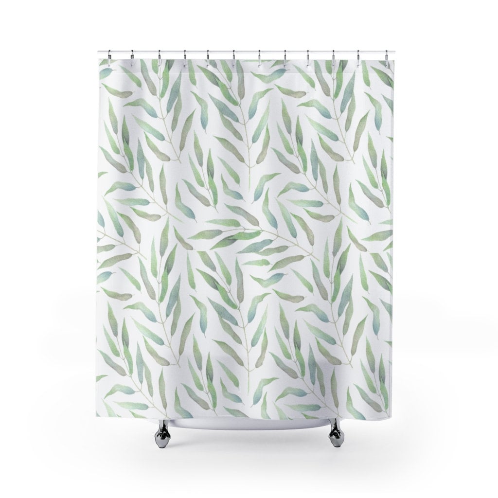 Botanical Print Fabric Shower Curtain for Boho Bathrooms