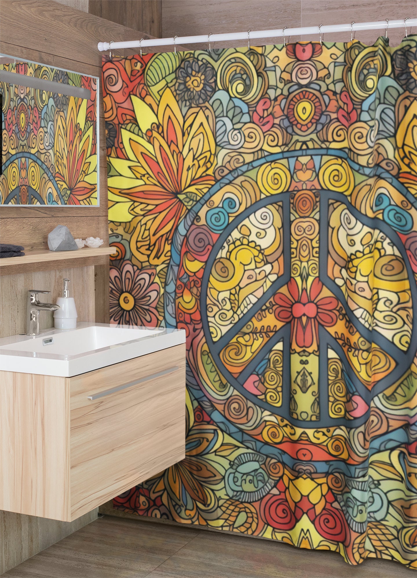 Botanical Print Shower Curtain With Abstract Floral Print