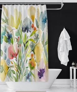 Botanical Print Shower Curtain With Watercolor Flowers, Bathroom Decor For Floral Lovers