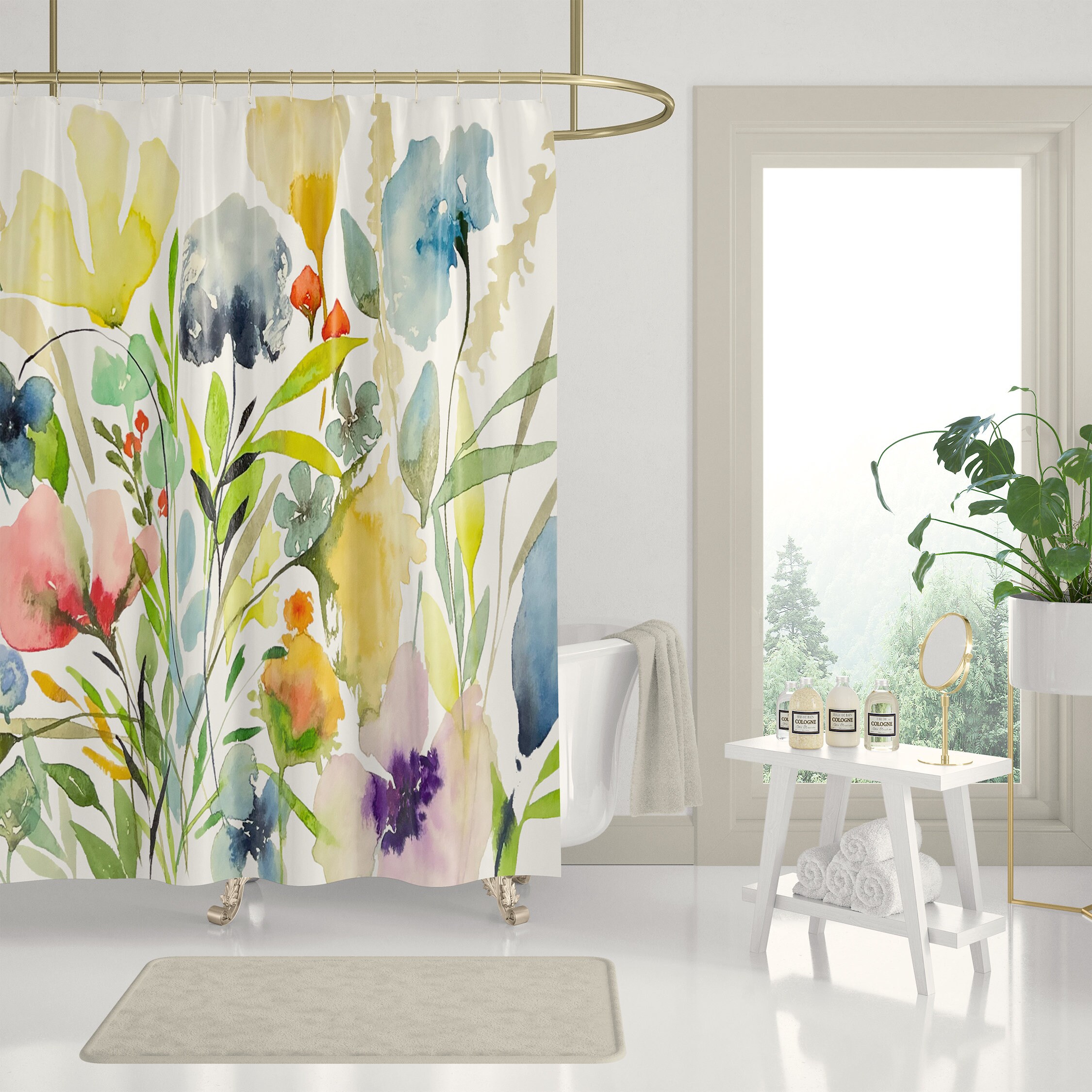 Botanical Print Shower Curtain With Watercolor Flowers, Bathroom Decor For Floral Lovers - Image 2