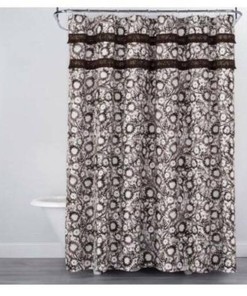 Botanical Print White Brown Shower Curtain by OPALHOUSE