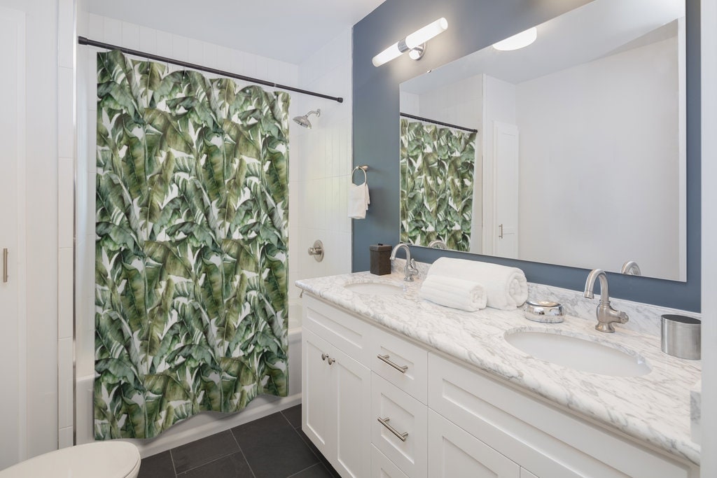 Botanical Rainforest Leaves Shower Curtain for Natural Bathroom Decor